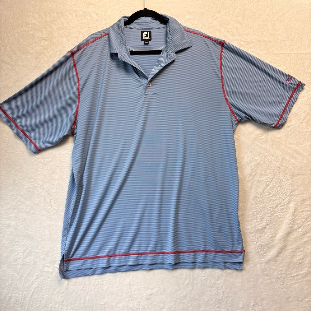 FootJoy Shirt Men XL Blue Stripe Stretch Athletic Fit Performance Golf Polo